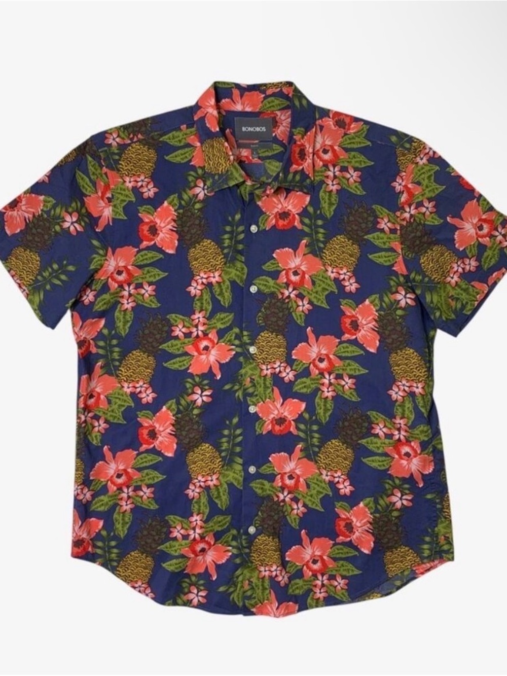 Bonobos Pineapple Hawaiian Button Down Shirt Mens Medium Tropical Aloha